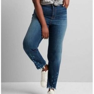 Lane Bryant High Rise Girlfriend Straight Jeans Flexmagic Waistband Crop 14